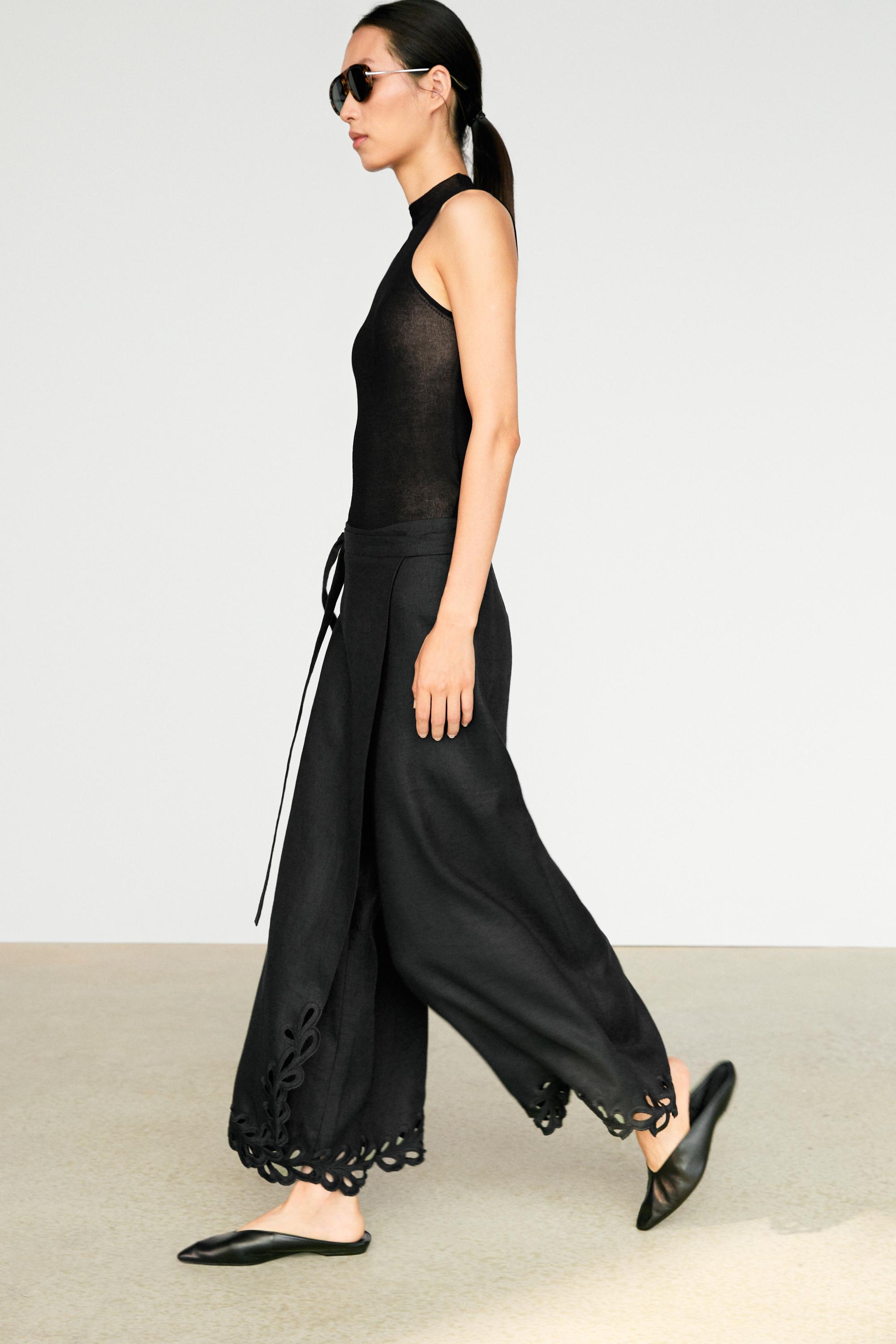 Jupe-culotte détails brodés 100 % lin